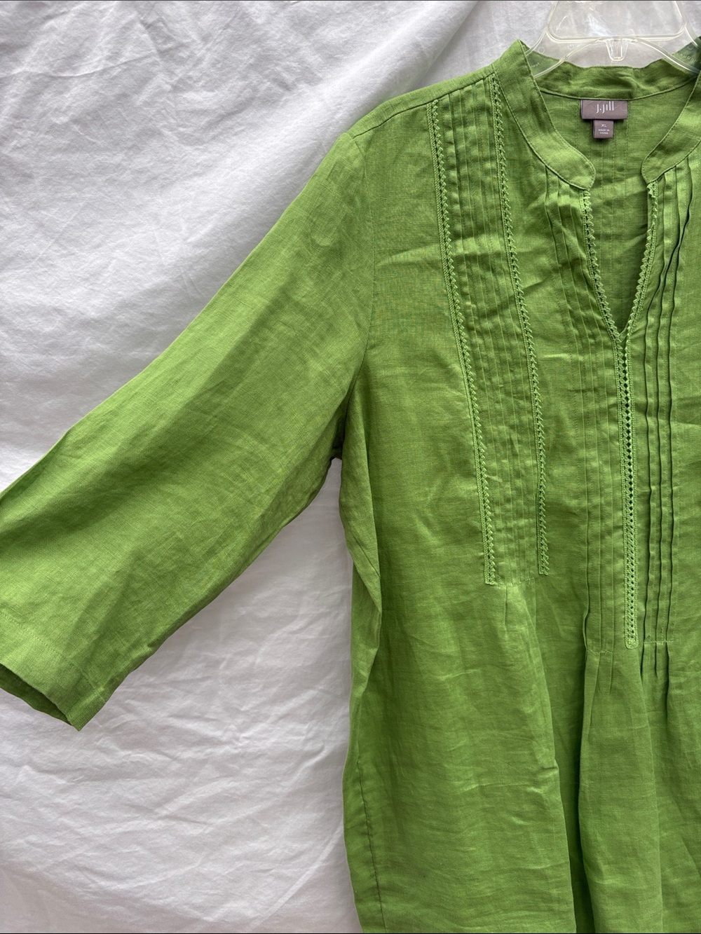 J. Jill Light Green Linen Pintuck Blouse - Picture 5 of 10